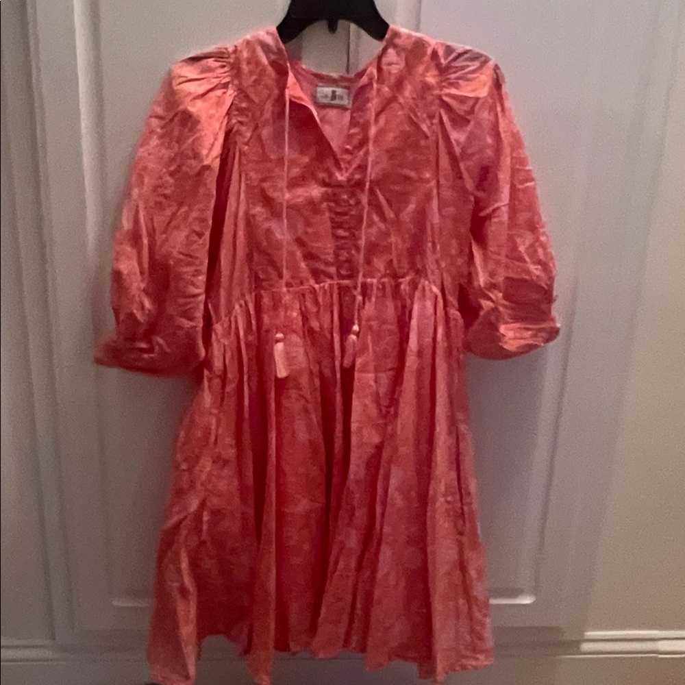 Ella Gray CottageCore Dress Coral Floral  3/4 Balloon Sleeve XS